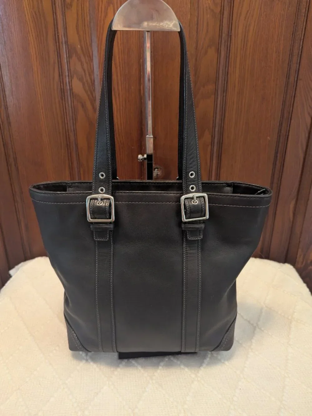COACH Hampton F10194 Vintage Black Smooth Leather Tote Shoulder Bag